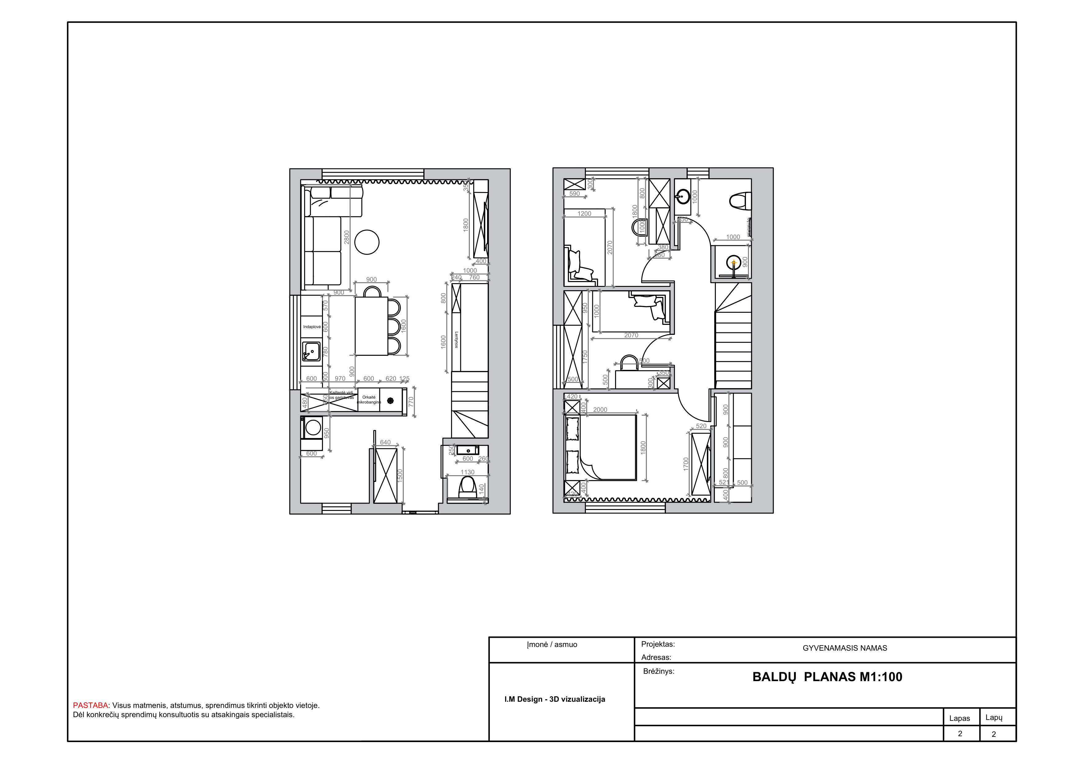 Kotedžo baldų planas