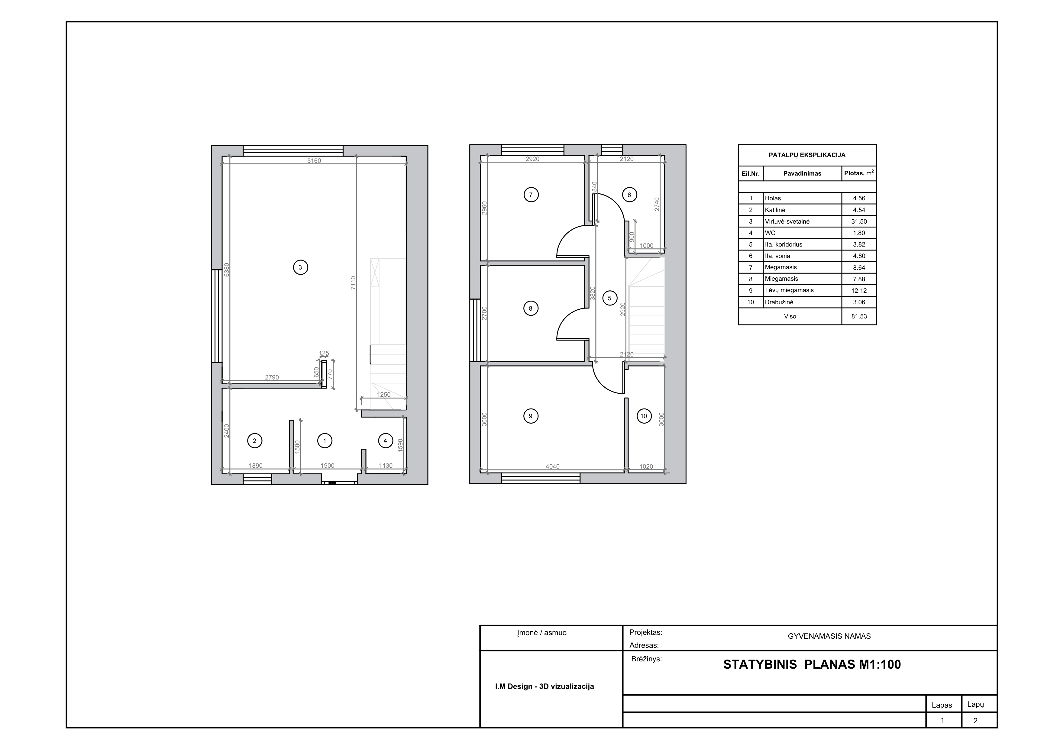 Kotedžo statybinis planas